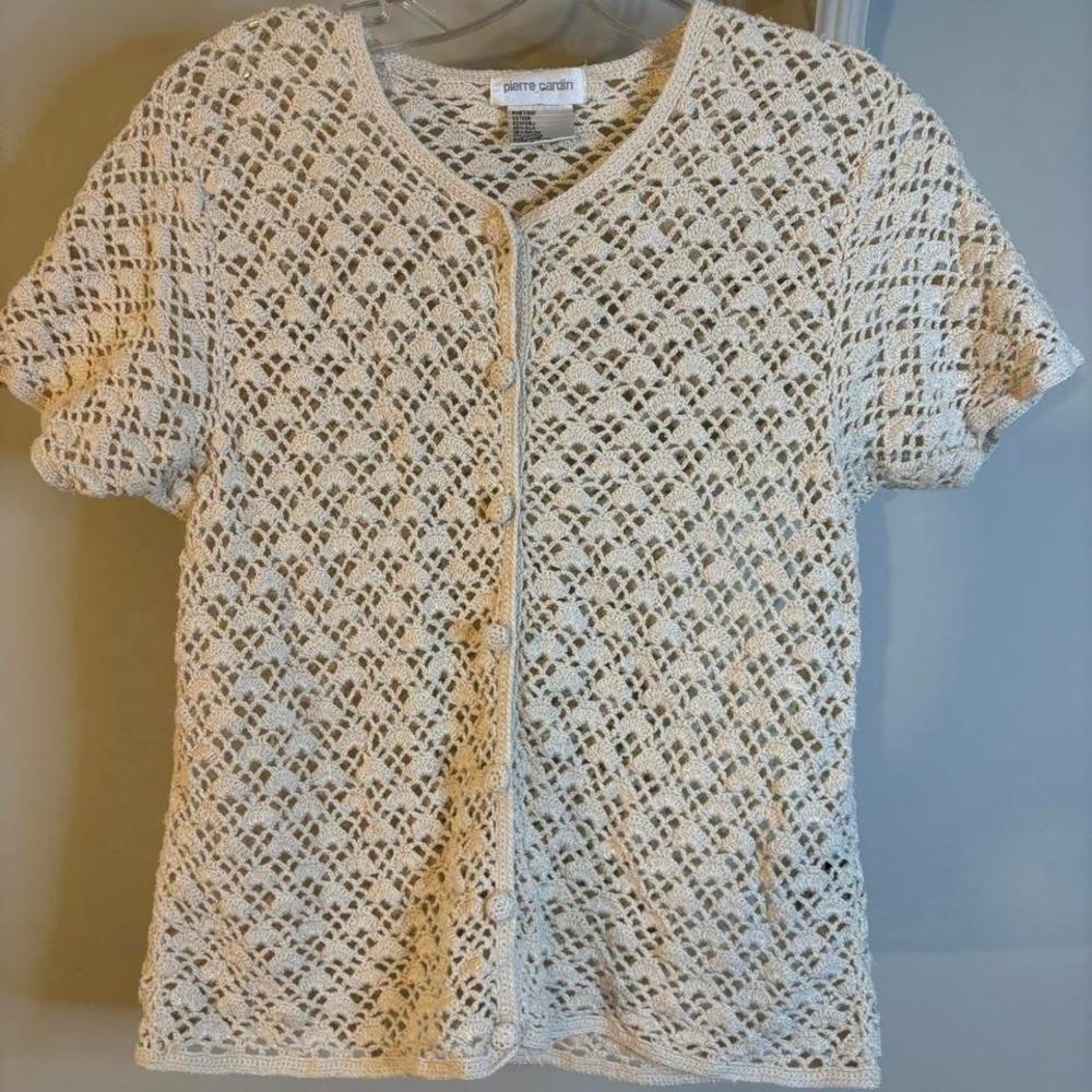 VTG Pierre Cardin Silk Blend Crocheted cardigan sweater